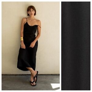 NWOT. Zara ZW Collection Black Linen/Viscose Blend Midi Dress. Size XL.